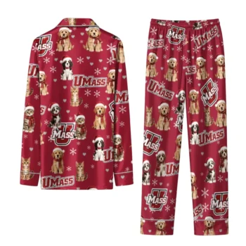 Umass Minutemen Long Pajama Set Customized Animal Scatter Red Fashion Forward