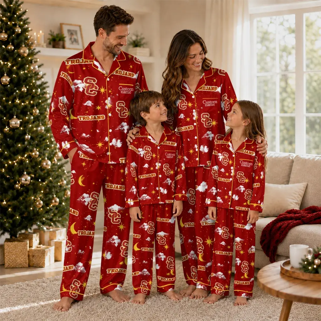 Usc Trojans Long Pajama Set Personalized Cloud Stars Red Latest Model Usc Trojans Long Pajama Set Personalized Cloud Stars Red Latest Model
