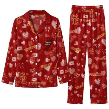 Usc Trojans Long Pajama Set Personalized Heart Charms Red Best Selling