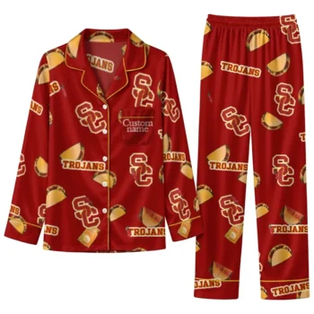 Usc Trojans Long Pajama Set Personalized Snack Scatter Red Best Selling