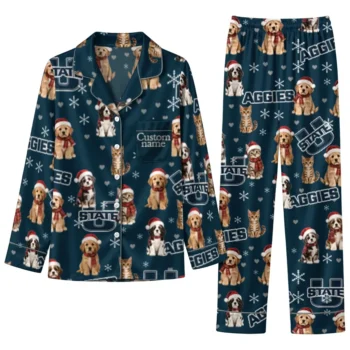 Utah State Aggies Long Pajama Set Personalized Animal Scatter Navy Best Selling