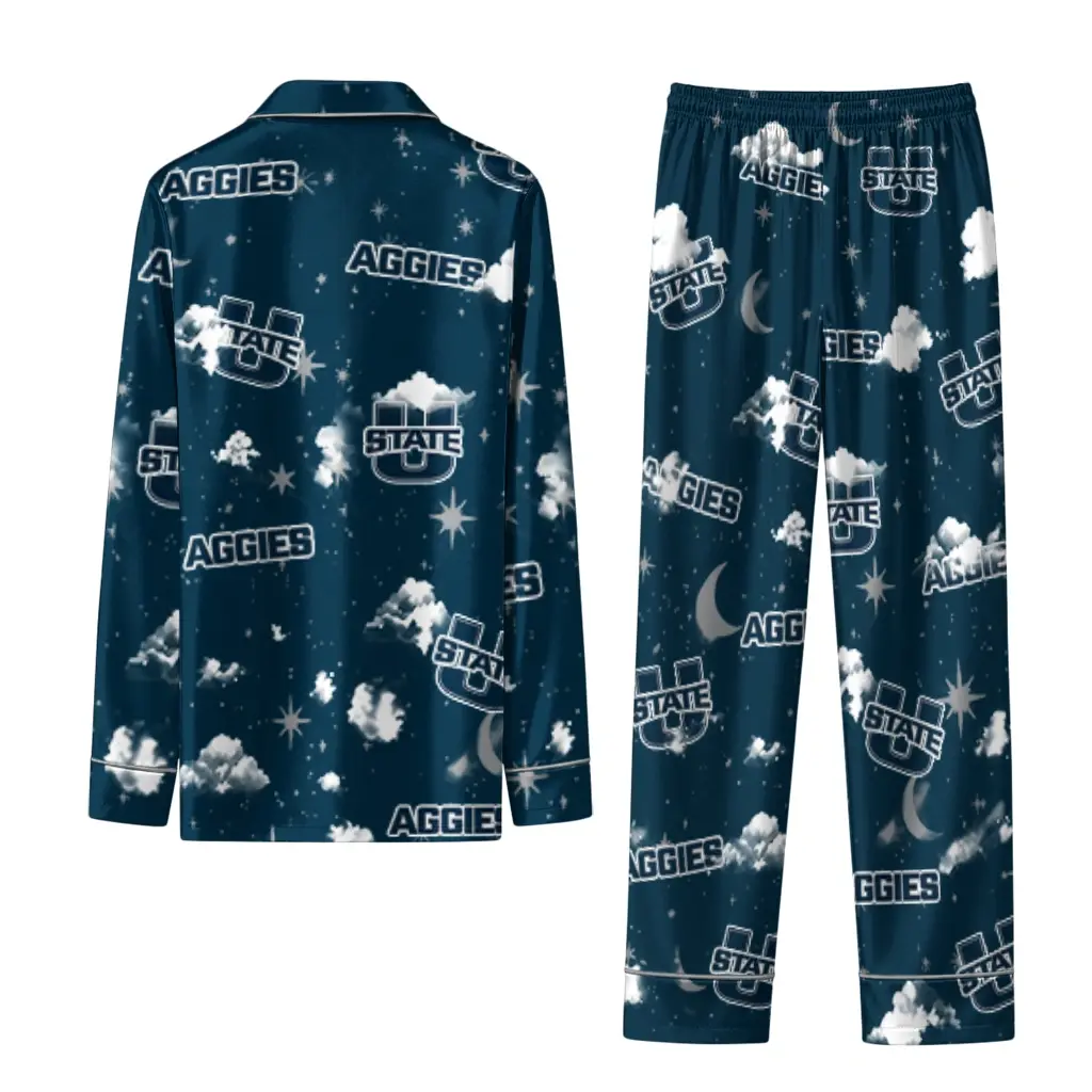 Utah State Aggies Long Pajama Set Personalized Cloud Stars Navy Fashion Forward Utah State Aggies Long Pajama Set Personalized Cloud Stars Navy Fashion Forward