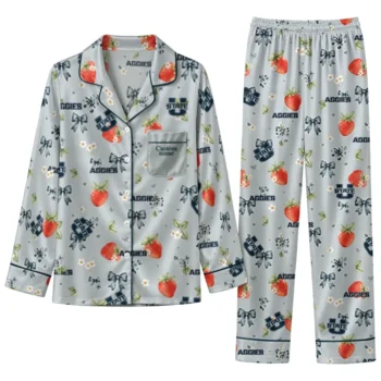 Utah State Aggies Long Pajama Set Personalized Ribbon Florals Navy Best Selling