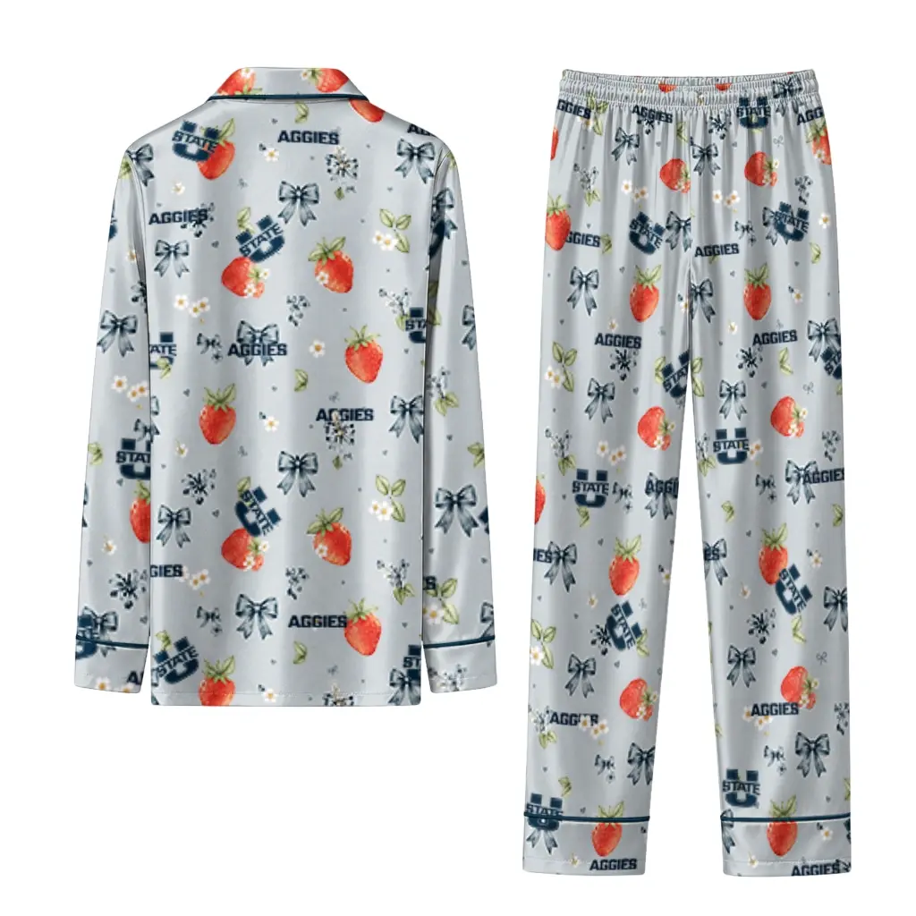 Utah State Aggies Long Pajama Set Personalized Ribbon Florals Navy Fashion Forward Utah State Aggies Long Pajama Set Personalized Ribbon Florals Navy Fashion Forward