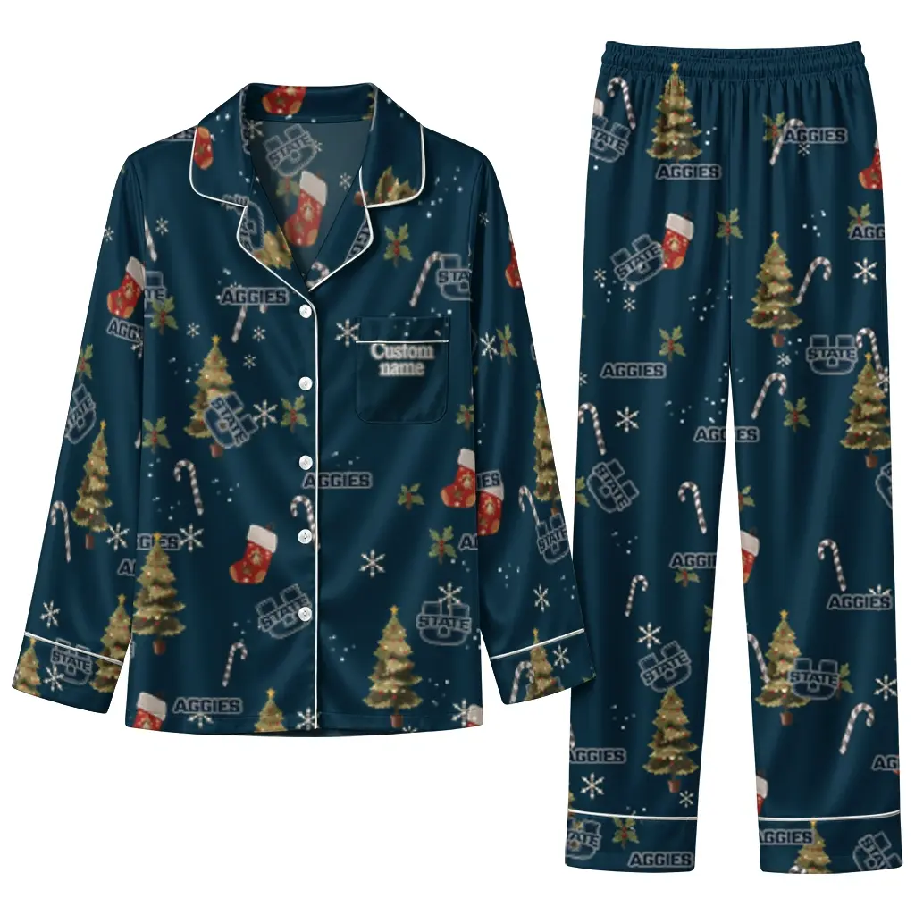 Utah State Aggies Long Pajama Set Personalized Sprig Scatter Navy Best Selling Utah State Aggies Long Pajama Set Personalized Sprig Scatter Navy Best Selling