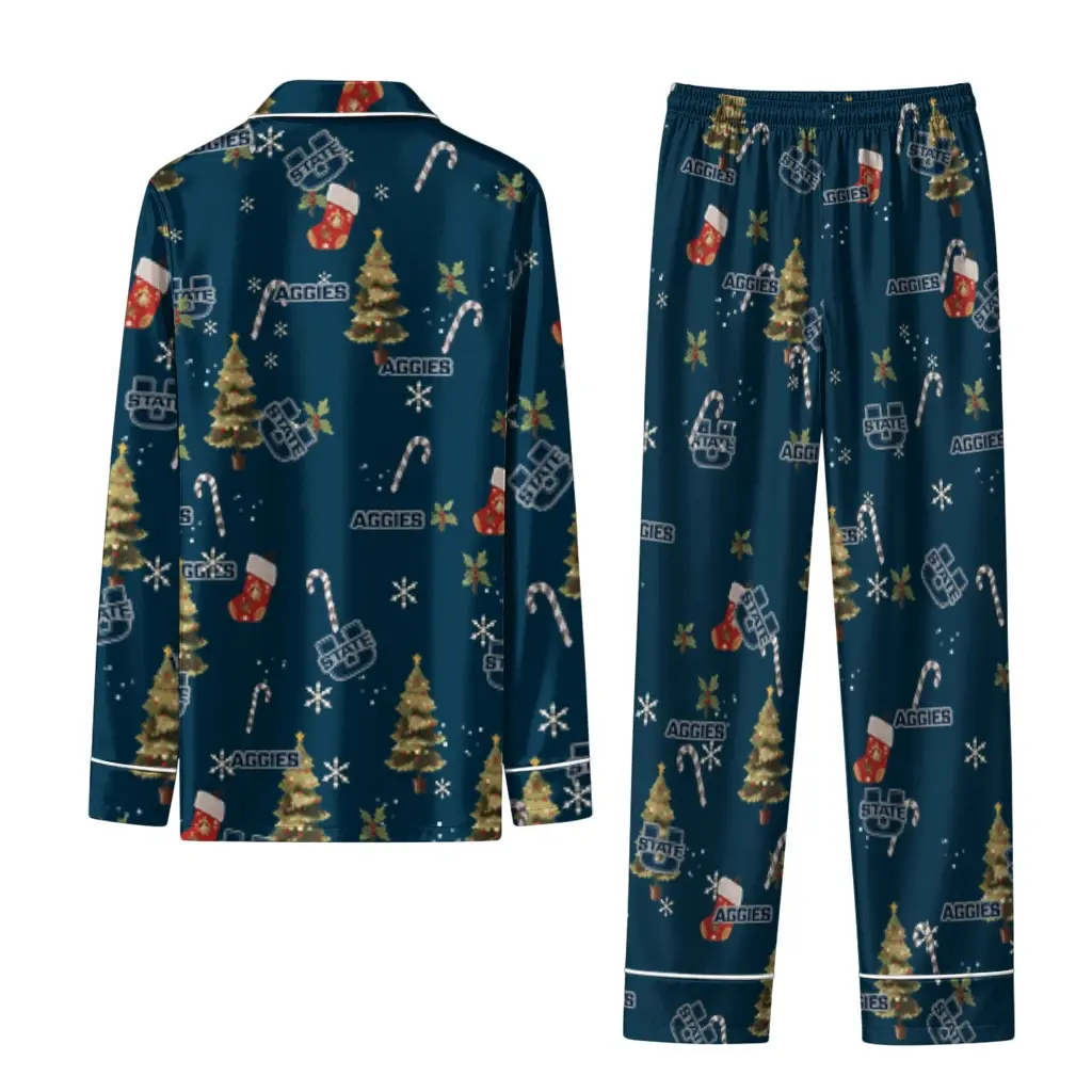 Utah State Aggies Long Pajama Set Personalized Sprig Scatter Navy Fashion Forward Utah State Aggies Long Pajama Set Personalized Sprig Scatter Navy Fashion Forward