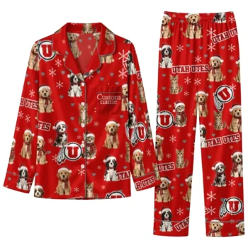 Utah Utes Long Pajama Set Custom Animal Scatter Red Best Selling