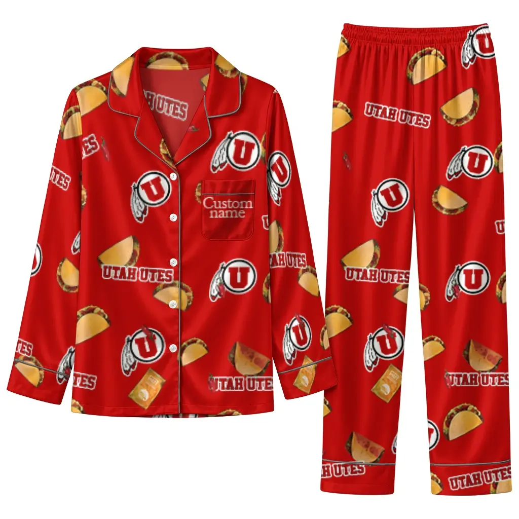 Utah Utes Long Pajama Set Custom Snack Scatter Red Best Selling Utah Utes Long Pajama Set Custom Snack Scatter Red Best Selling