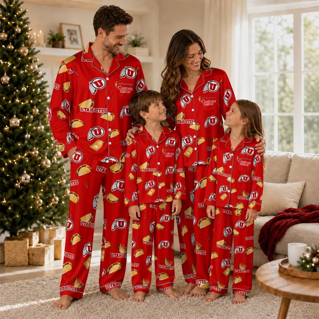 Utah Utes Long Pajama Set Custom Snack Scatter Red Latest Model Utah Utes Long Pajama Set Custom Snack Scatter Red Latest Model