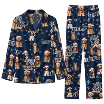 Utep Miners Long Pajama Set Personalized Animal Scatter Blue Best Selling