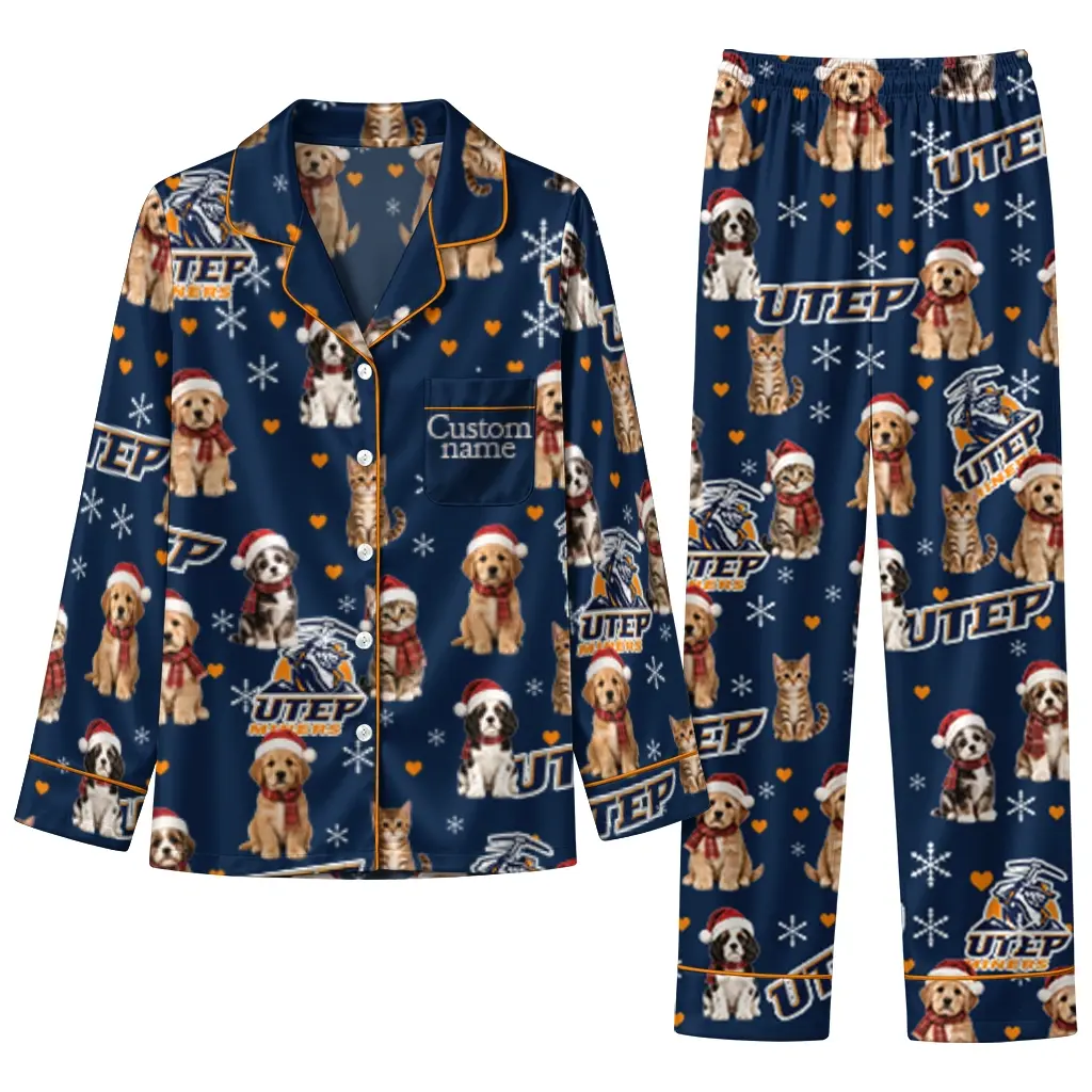 Utep Miners Long Pajama Set Personalized Animal Scatter Blue Best Selling Utep Miners Long Pajama Set Personalized Animal Scatter Blue Best Selling