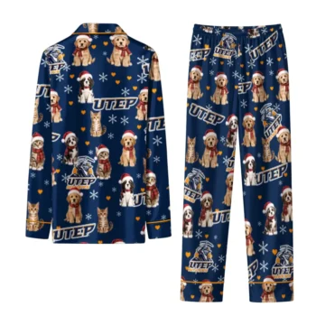 Utep Miners Long Pajama Set Personalized Animal Scatter Blue Fashion Forward