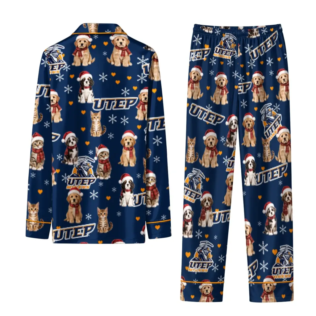 Utep Miners Long Pajama Set Personalized Animal Scatter Blue Fashion Forward Utep Miners Long Pajama Set Personalized Animal Scatter Blue Fashion Forward
