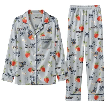 Utep Miners Long Pajama Set Personalized Ribbon Florals Blue Best Selling