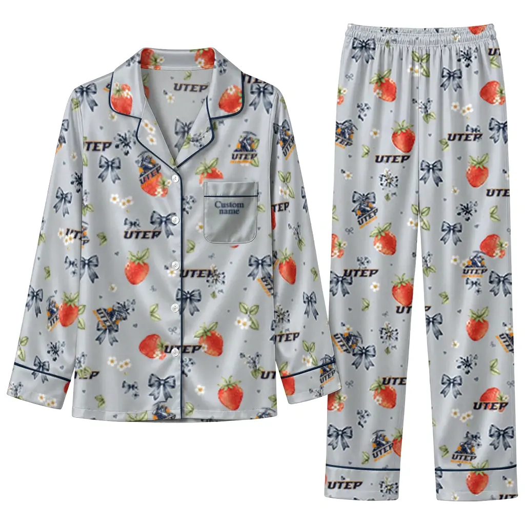 Utep Miners Long Pajama Set Personalized Ribbon Florals Blue Best Selling Utep Miners Long Pajama Set Personalized Ribbon Florals Blue Best Selling