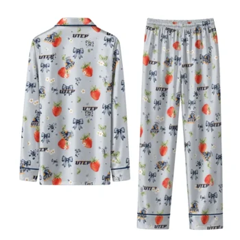 Utep Miners Long Pajama Set Personalized Ribbon Florals Blue Fashion Forward