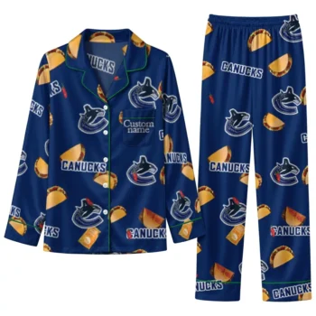 Vancouver Canucks Long Pajama Set Customized Snack Scatter Blue Best Selling