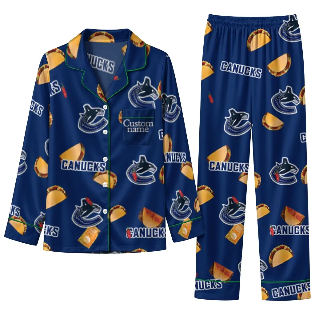 Vancouver Canucks Long Pajama Set Customized Snack Scatter Blue Best Selling Vancouver Canucks Long Pajama Set Customized Snack Scatter Blue Best Selling