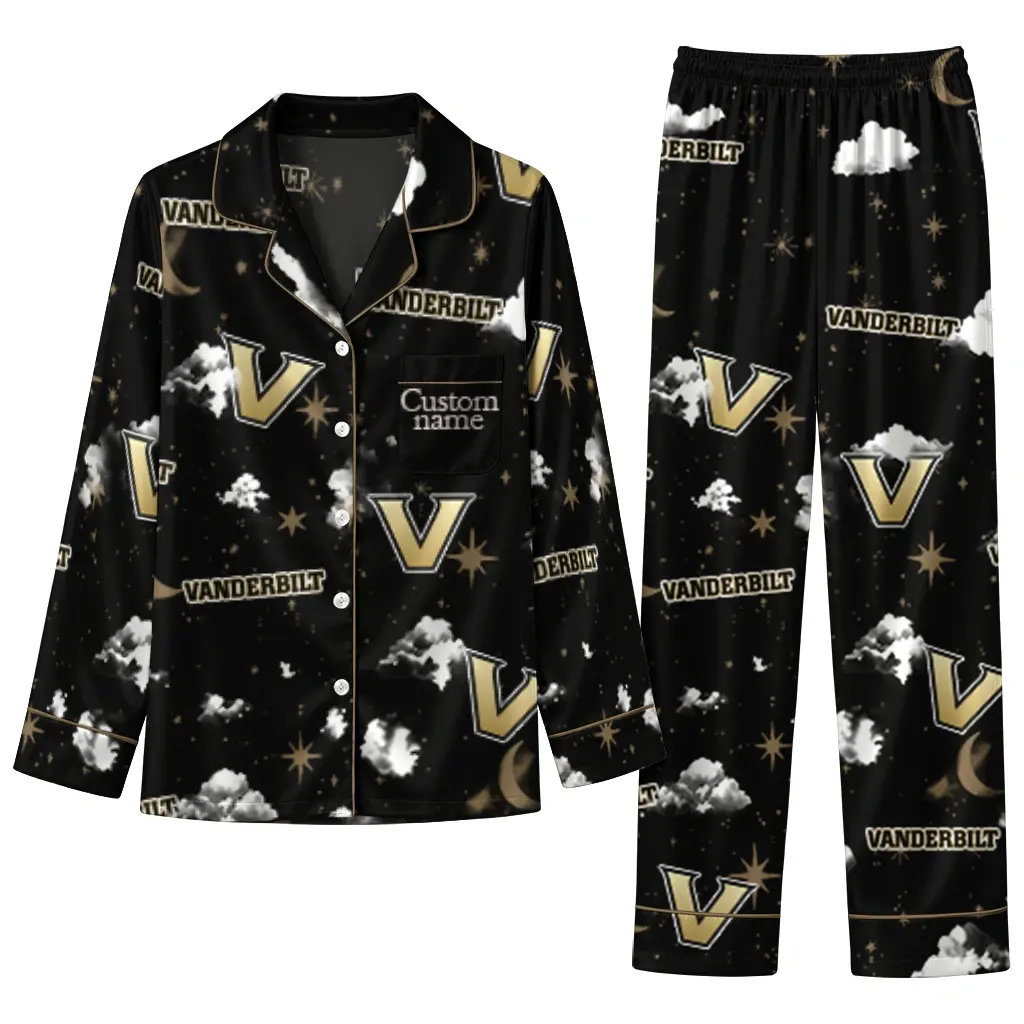 Vanderbilt Commodores Long Pajama Set Custom Cloud Stars Black Best Selling Vanderbilt Commodores Long Pajama Set Custom Cloud Stars Black Best Selling