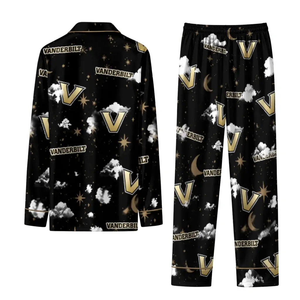 Vanderbilt Commodores Long Pajama Set Custom Cloud Stars Black Fashion Forward Vanderbilt Commodores Long Pajama Set Custom Cloud Stars Black Fashion Forward