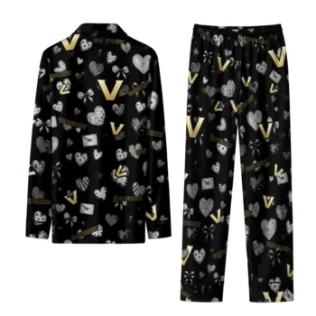 Vanderbilt Commodores Long Pajama Set Custom Heart Charms Black Fashion Forward