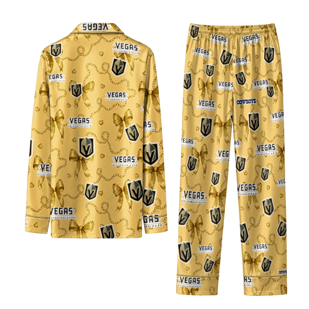 vegas golden knights long pajama set custom ribbon chains tan fashion forward.webp vegas golden knights long pajama set custom ribbon chains tan fashion forward.webp