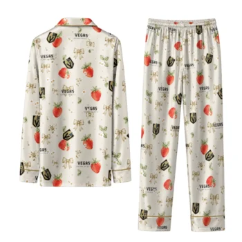 vegas golden knights long pajama set custom ribbon florals tan fashion forward.webp