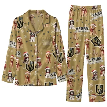 Vegas Golden Knights Long Pajama Set Customized Animal Scatter Tan Best Selling