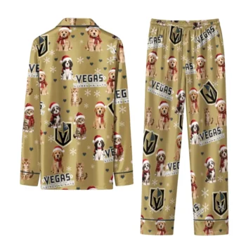 Vegas Golden Knights Long Pajama Set Customized Animal Scatter Tan Fashion Forward