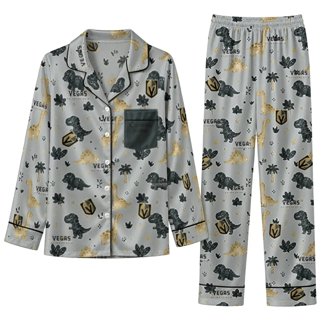 Vegas Golden Knights Long Pajama Set Customized Character Scatter Best Selling Vegas Golden Knights Long Pajama Set Customized Character Scatter Best Selling