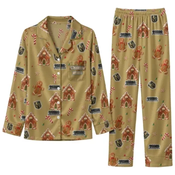 Vegas Golden Knights Long Pajama Set Personalized Candy Scatter Tan Best Selling