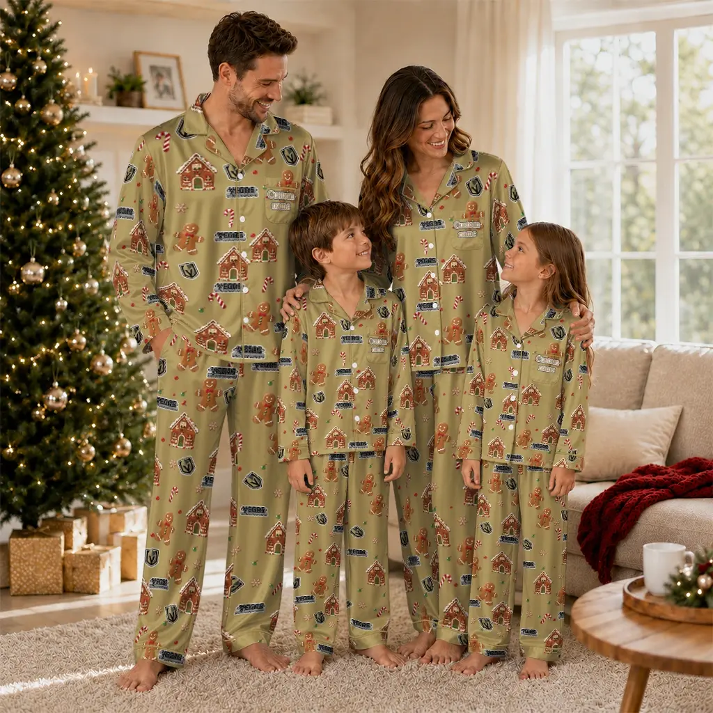 Vegas Golden Knights Long Pajama Set Personalized Candy Scatter Tan Latest Model Vegas Golden Knights Long Pajama Set Personalized Candy Scatter Tan Latest Model