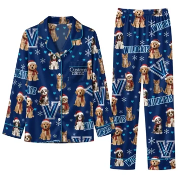 Villanova Wildcats Long Pajama Set Customized Animal Scatter Navy Best Selling