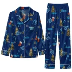 Villanova Wildcats Long Pajama Set Customized Sprig Scatter Navy Best Selling
