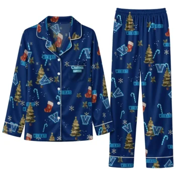 Villanova Wildcats Long Pajama Set Customized Sprig Scatter Navy Best Selling