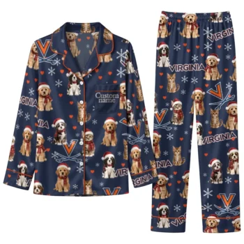 Virginia Cavaliers Long Pajama Set Personalized Animal Scatter Blue Best Selling