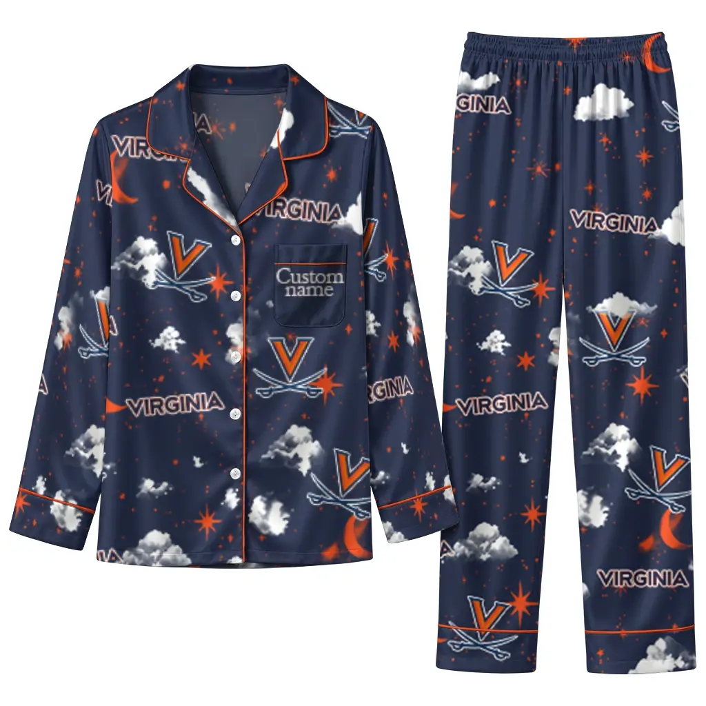 Virginia Cavaliers Long Pajama Set Personalized Cloud Stars Blue Best Selling Virginia Cavaliers Long Pajama Set Personalized Cloud Stars Blue Best Selling