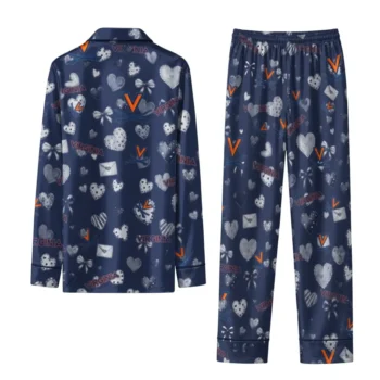 Virginia Cavaliers Long Pajama Set Personalized Heart Charms Blue Fashion Forward
