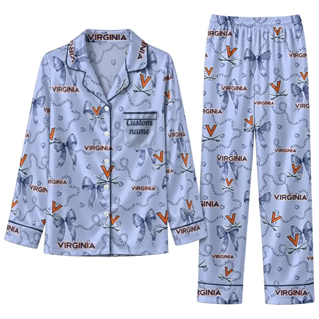 Virginia Cavaliers Long Pajama Set Personalized Ribbon Chains Blue Best Selling Virginia Cavaliers Long Pajama Set Personalized Ribbon Chains Blue Best Selling