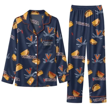 Virginia Cavaliers Long Pajama Set Personalized Snack Scatter Blue Best Selling