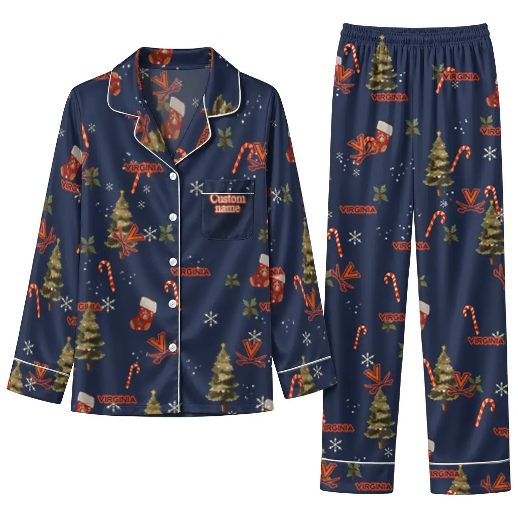 Virginia Cavaliers Long Pajama Set Personalized Sprig Scatter Blue Best Selling Virginia Cavaliers Long Pajama Set Personalized Sprig Scatter Blue Best Selling