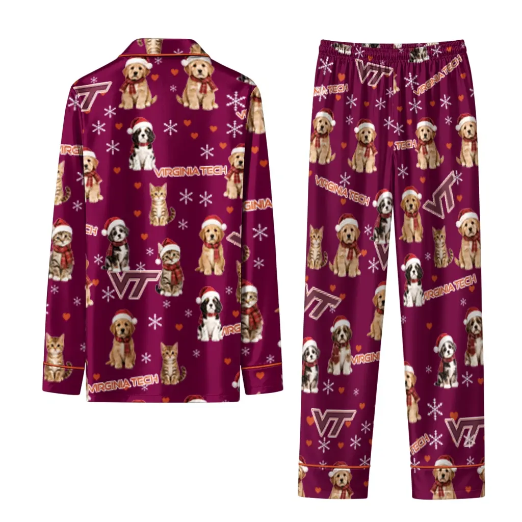 Virginia Tech Hokies Long Pajama Set Customized Animal Scatter Maroon Fashion Forward Virginia Tech Hokies Long Pajama Set Customized Animal Scatter Maroon Fashion Forward