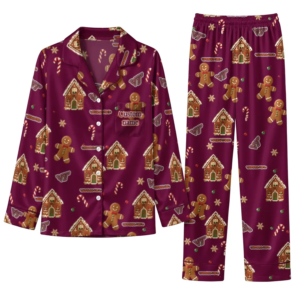 Virginia Tech Hokies Long Pajama Set Customized Candy Scatter Maroon Best Selling Virginia Tech Hokies Long Pajama Set Customized Candy Scatter Maroon Best Selling