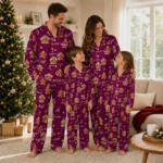 Virginia Tech Hokies Long Pajama Set Customized Candy Scatter Maroon Best Selling