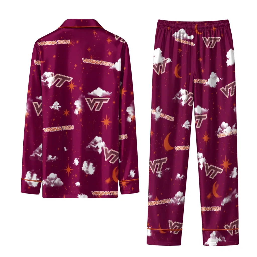 Virginia Tech Hokies Long Pajama Set Customized Cloud Stars Maroon Fashion Forward Virginia Tech Hokies Long Pajama Set Customized Cloud Stars Maroon Fashion Forward