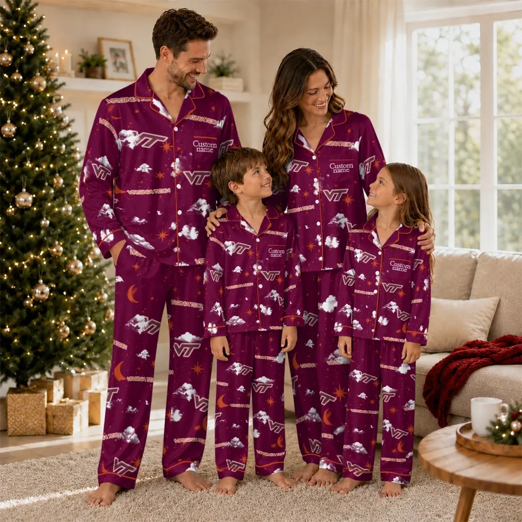 Virginia Tech Hokies Long Pajama Set Customized Cloud Stars Maroon Latest Model Virginia Tech Hokies Long Pajama Set Customized Cloud Stars Maroon Latest Model
