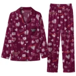 Virginia Tech Hokies Long Pajama Set Customized Heart Charms Maroon Best Selling