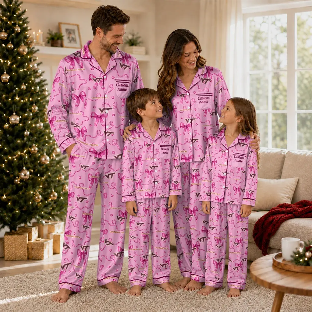 Virginia Tech Hokies Long Pajama Set Customized Ribbon Chains Maroon Latest Model Virginia Tech Hokies Long Pajama Set Customized Ribbon Chains Maroon Latest Model