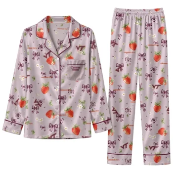 Virginia Tech Hokies Long Pajama Set Customized Ribbon Florals Maroon Best Selling