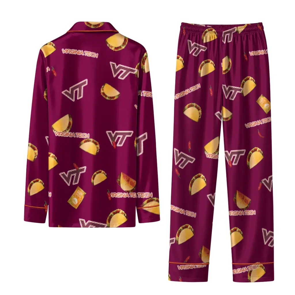 Virginia Tech Hokies Long Pajama Set Customized Snack Scatter Maroon Fashion Forward Virginia Tech Hokies Long Pajama Set Customized Snack Scatter Maroon Fashion Forward